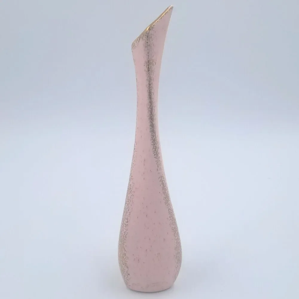 Pink & Gold Speckled Twisted Stem Ceramic Vase
